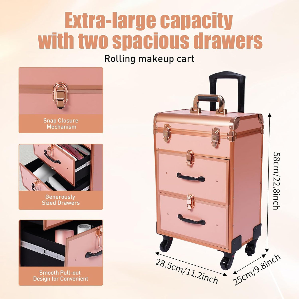 3 in 1 Cosmetic Train Cases Rolling on Wheels Makeup Train Case ๐ฐ๐ข๐ญ๐ก ๐๐ซ๐๐ฐ๐๐ซ๐ฌ ...