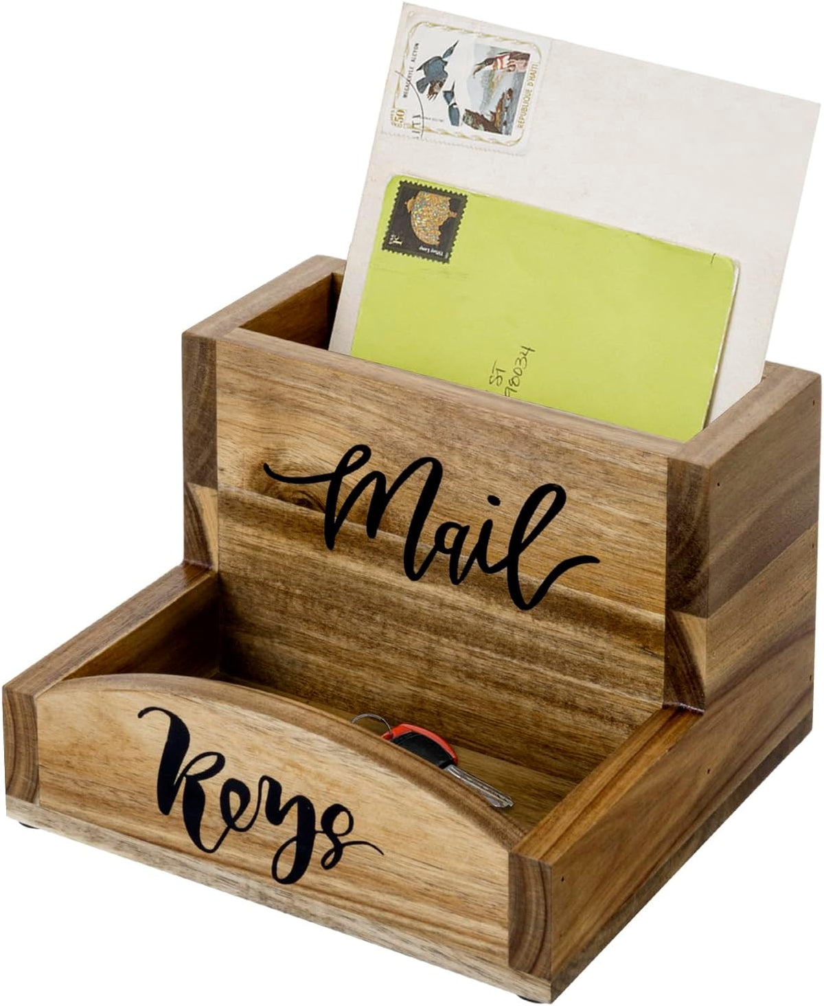 MyGift Premium Acacia Solid Wood Mail Holder and Key Organizer, Entryway Stor...