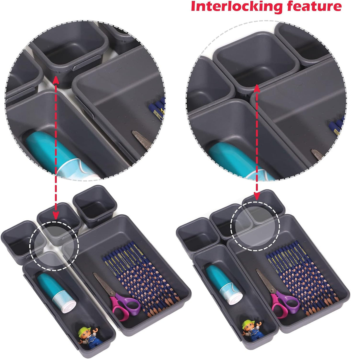 Set of 32 Interlocking Desk Drawer Organizer Tray Dividers Plastic Shallow Na...