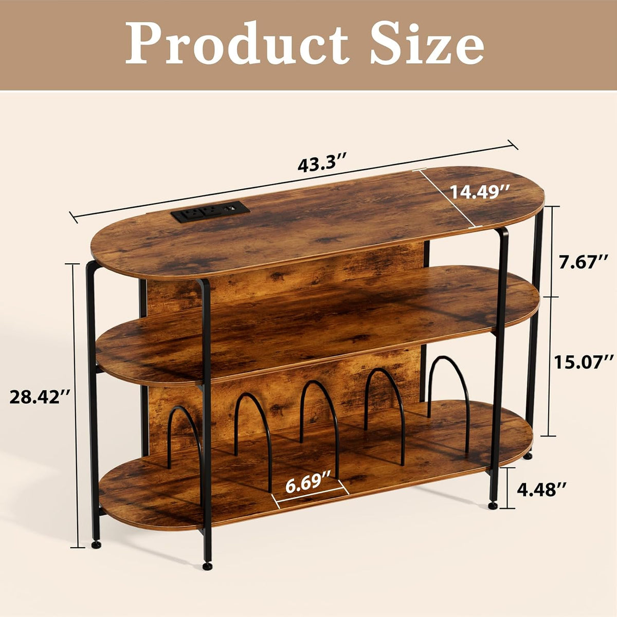 Faesun Vinyl Record Player Stand with Power Outlets, 43.3" Mid Century T...