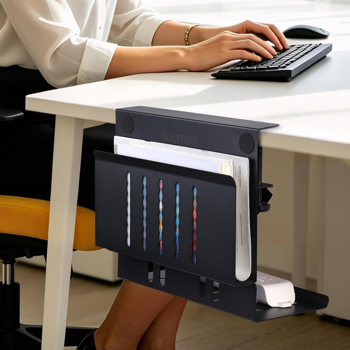 LUKETURE Desk Side Storage,11-4/5" Power Strip Cable Management Tray