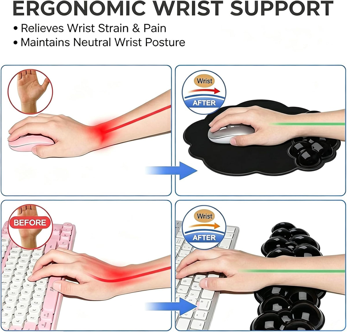 Gel Wrist Rest and Cloud Mouse Pad, for Keyboards and Mice - Ergonomic Pink K...