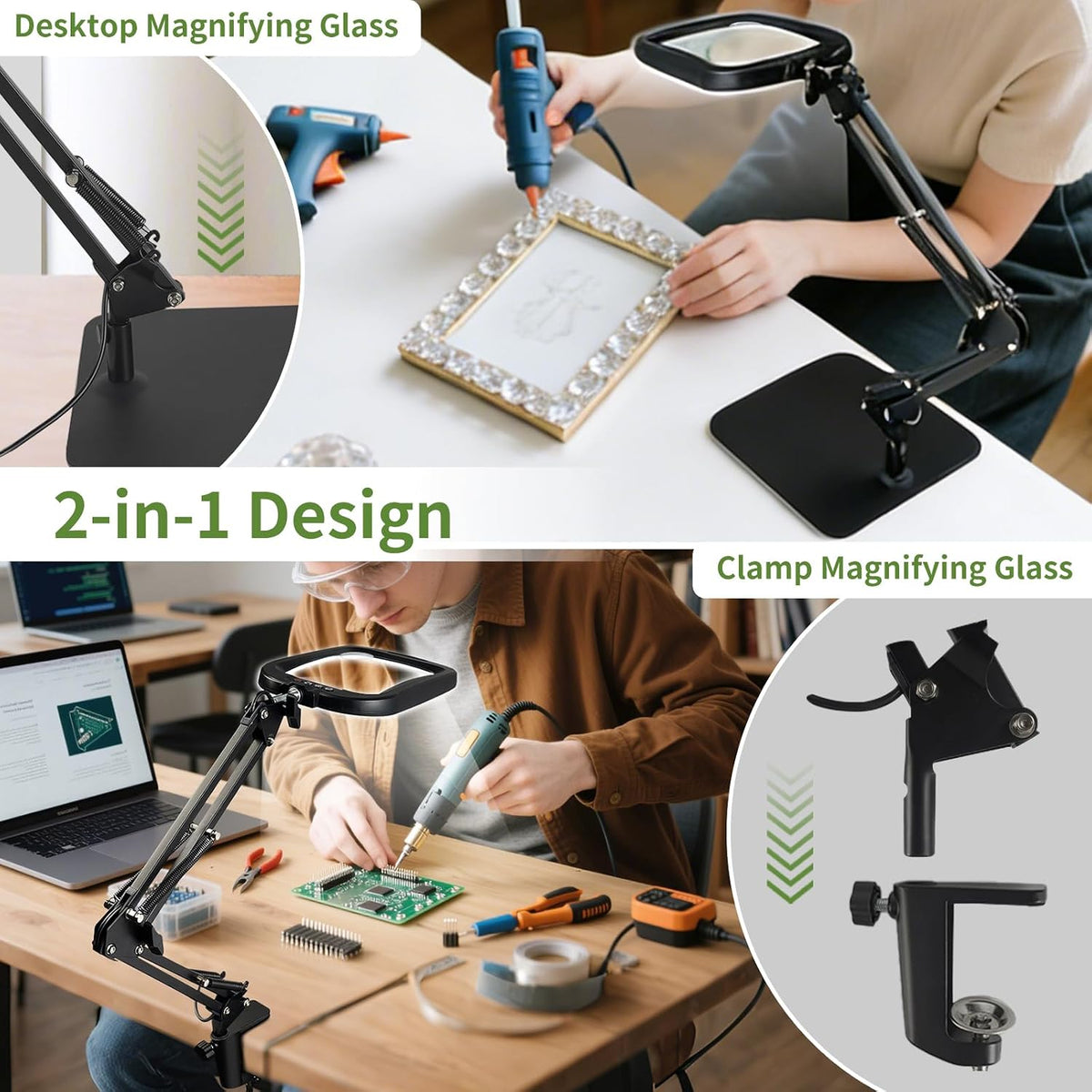 10X 30X Large Square Magnifying Glass with Light and Stand/Clamp