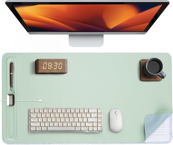 Premium Double-Sided Faux Leather Desk Pad – Non-Slip, Waterproof, with Magnetic Cable Organizer & File Storage – Designed for Offices & Creative Spaces – Durable & Easy to Clean(Green)