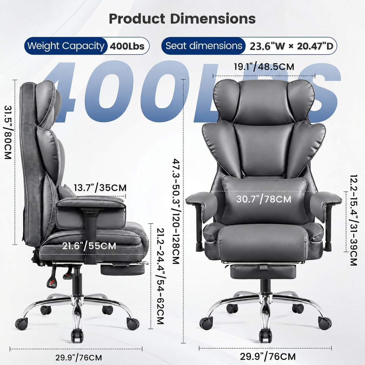 Big & Tall Office Chair 400 LBS with Lumbar Support & Footrest