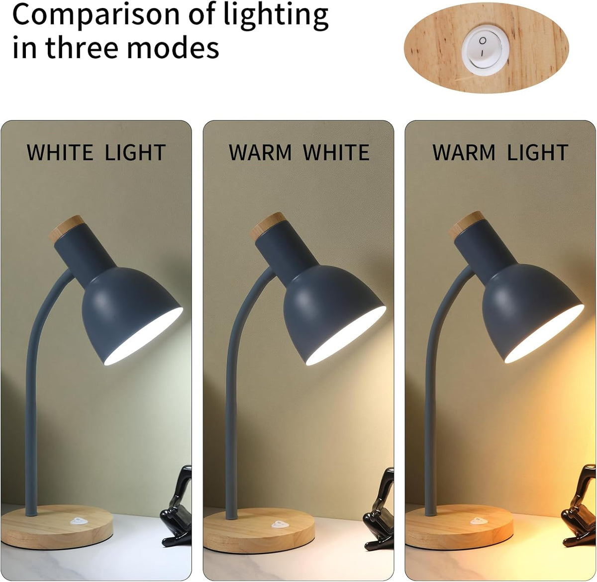 Adjustable Wooden Desk Lamp,Metal Shade Flexible Neck Table Lamp