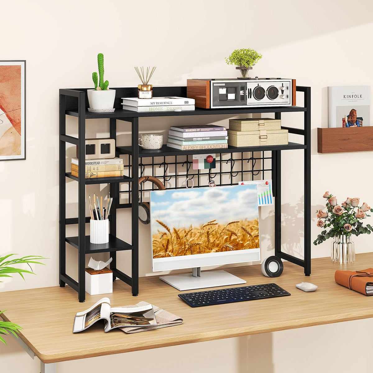 GIANTEX Desktop Bookshelf, 37" Desk Shelf for Up to 32" Computer Mo...