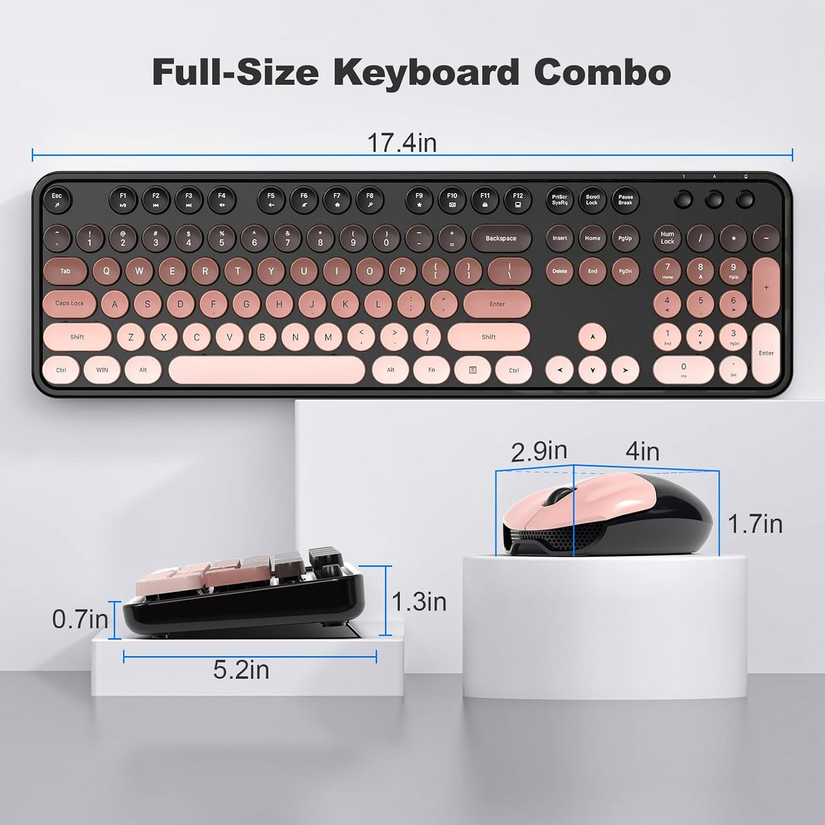 MOFII Wireless Keyboard and Mouse Combo, Retro Full Size Typewriter Keyboard ...