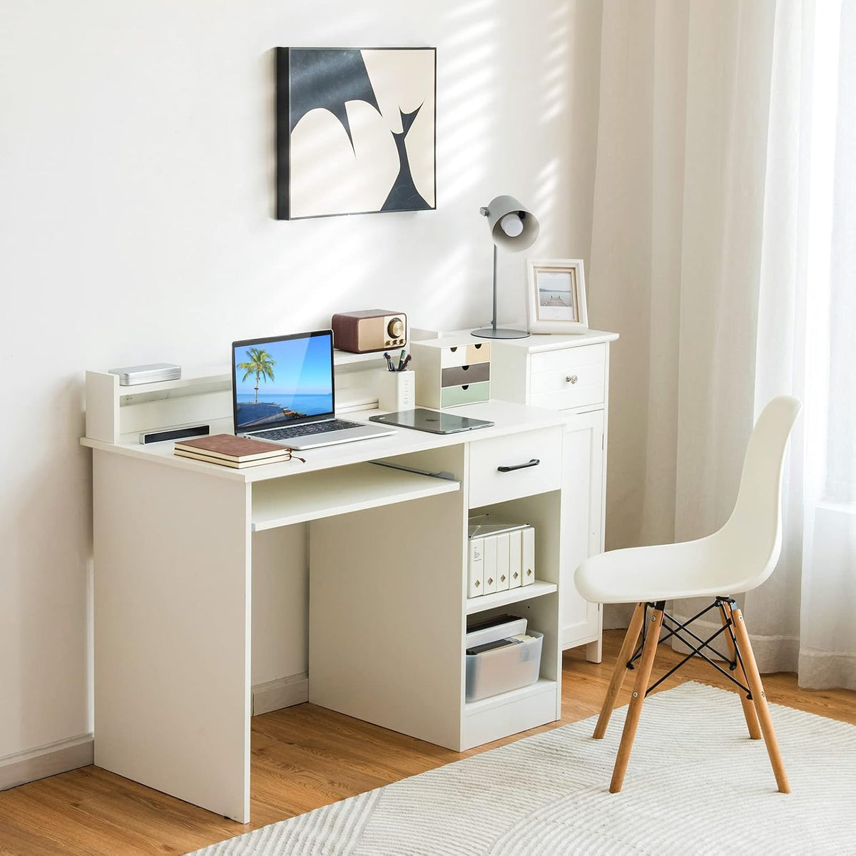 Computer Desk with Hutch & Keyboard Tray, Home Office Workstation with Dr...
