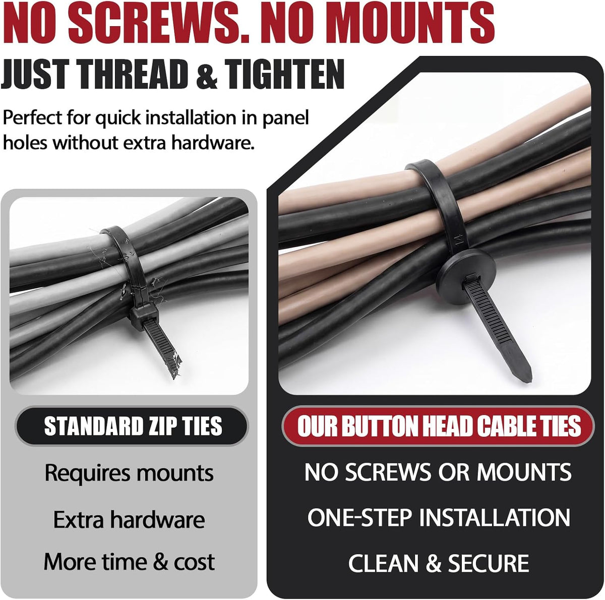 Reallnaive 200 Pcs 12 Inch 88lbs Buckle Cable Ties Automotive, Button Head