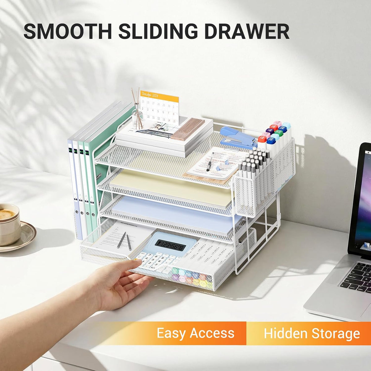 OPNICE Desk Organizers and Accessories, 4-Tier Desktop File Organizer with Dr...