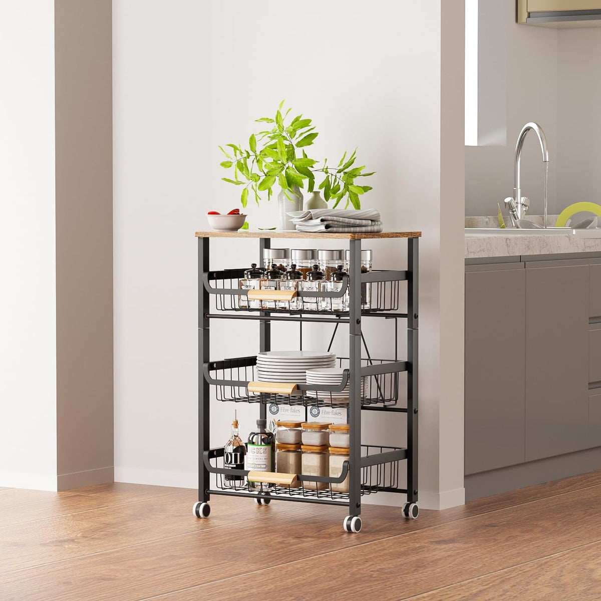 NiuYichee 4-Layer Fruit Basket Kitchen Food Storage Organizer and Storage Rac...