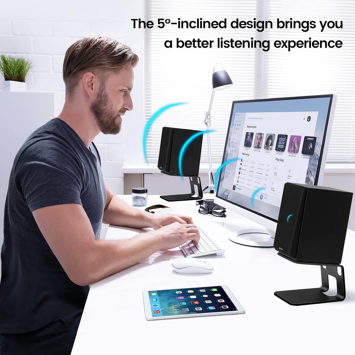 VAYDEER Desktop Speaker Stands with Vibration Absorption Pads, Metal Speaker ...