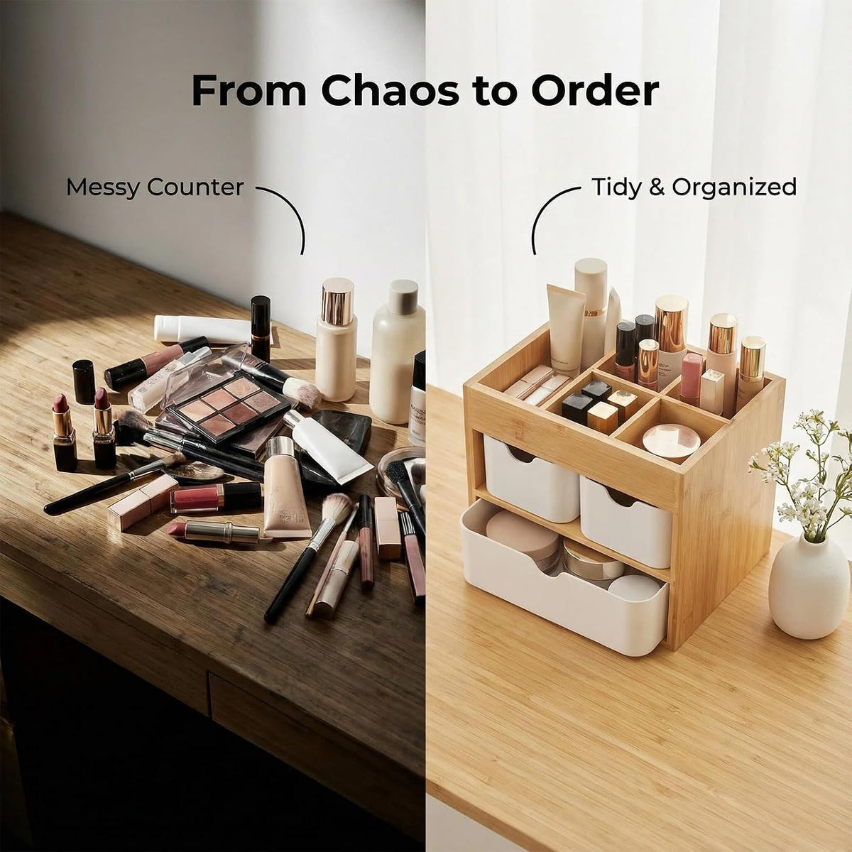 Small Bamboo Makeup Organizer(5.7" D x 8" W x 7.5" H)