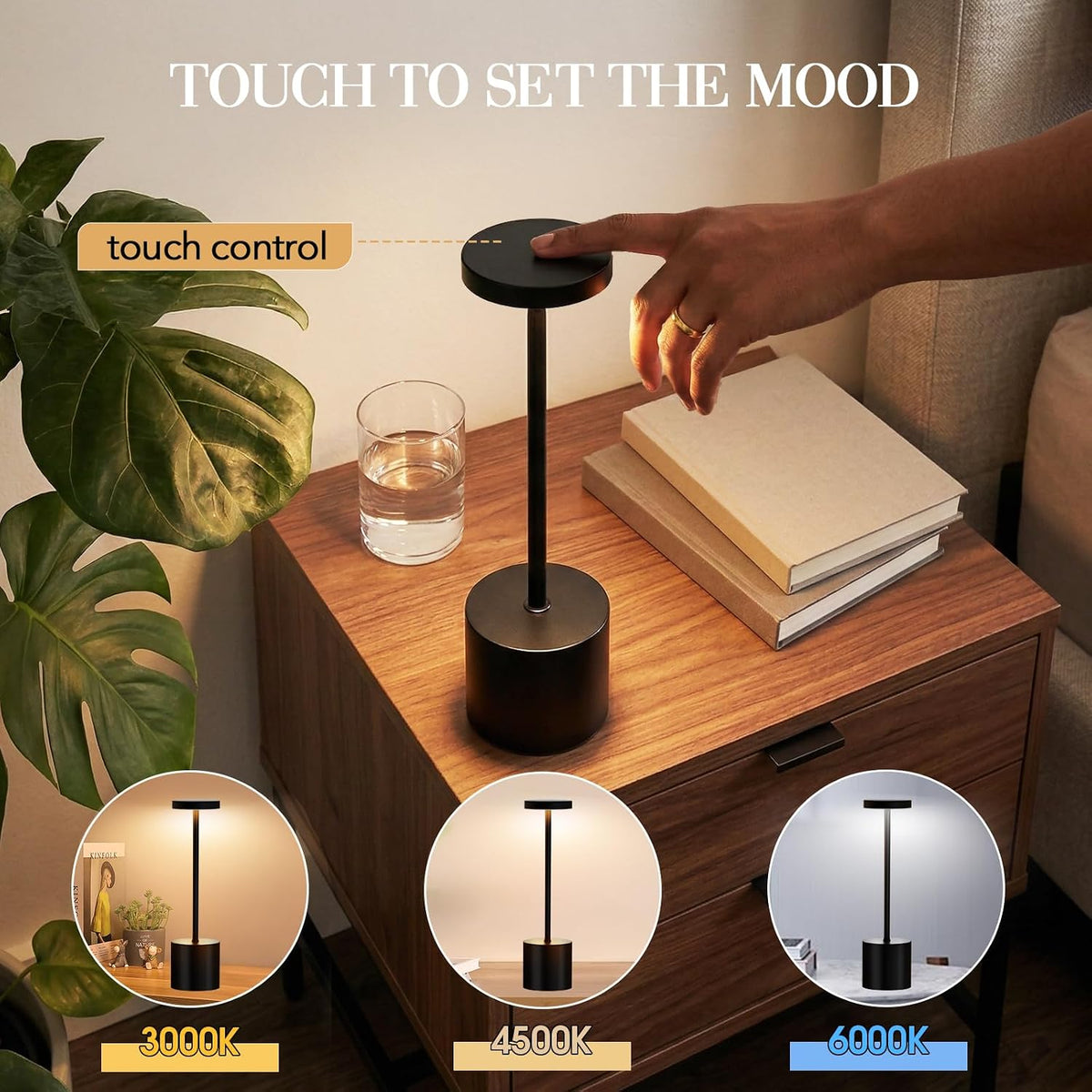 Cordless Table Lamp Set of 2, 5000mAh Rechargeable Lamp with Touch Control &a...