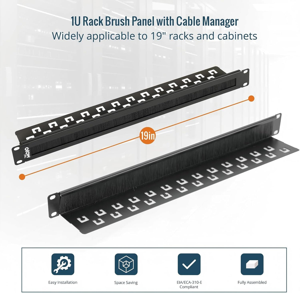 Tecmojo 1U Rack Mount Cable Management Panel with Brush,Rack Brush Panel for ...