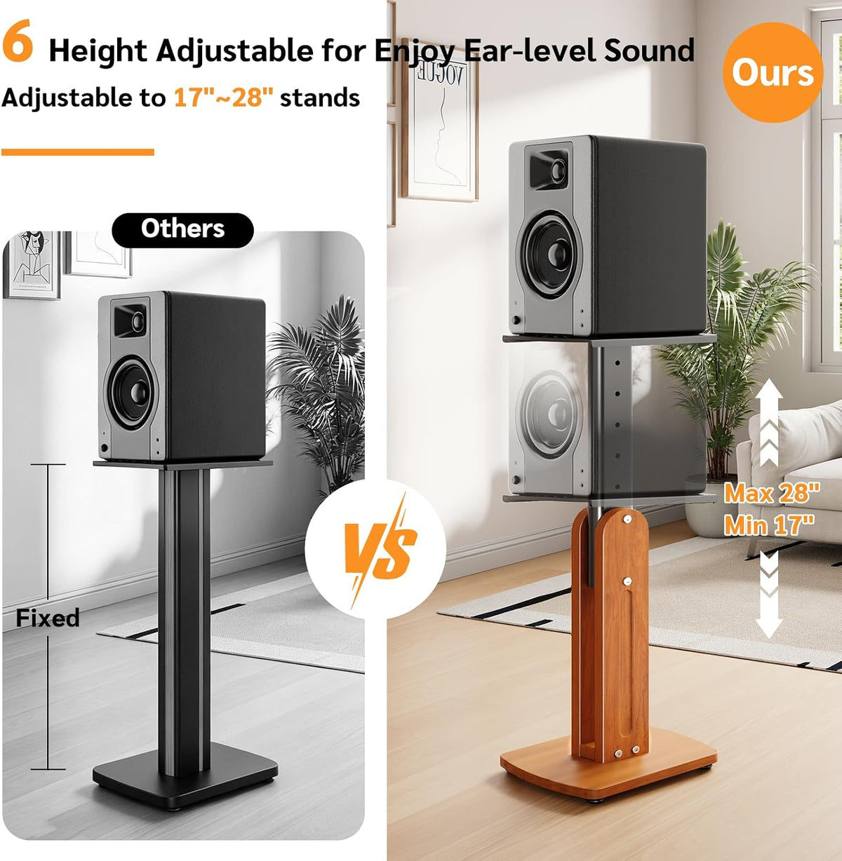 Solid Wood Speaker Stands Pair for Studio Monitor and Bookshelf Speakers