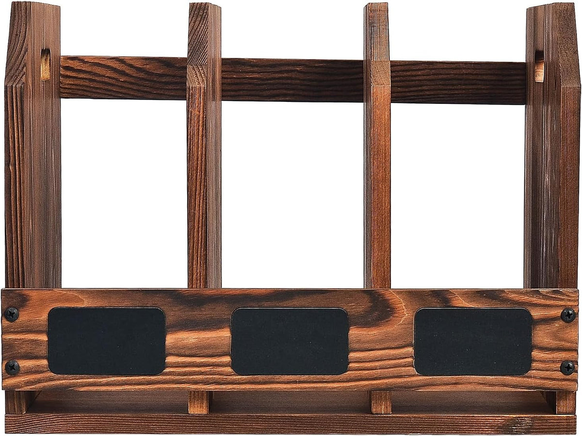 Rustic Torched Brown Wooden Desktop Document Organizer Office Chalkboard Labe...
