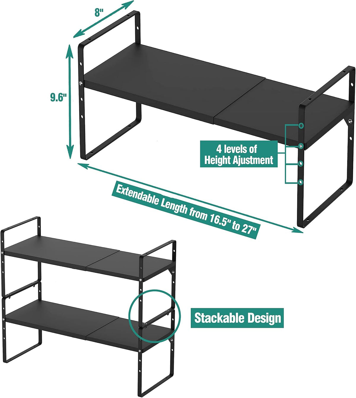 SUZLON Expandable Cabinet Shelf Organizer Rack, Stackable Kitchen Counter Sto...