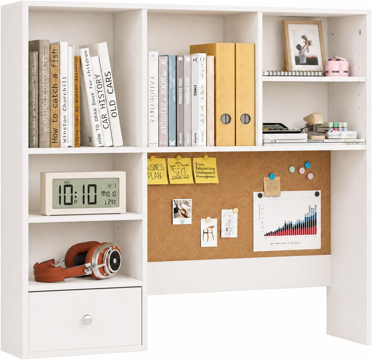 Desk Hutch Dorm with Cork Board, Shelves and Drawer