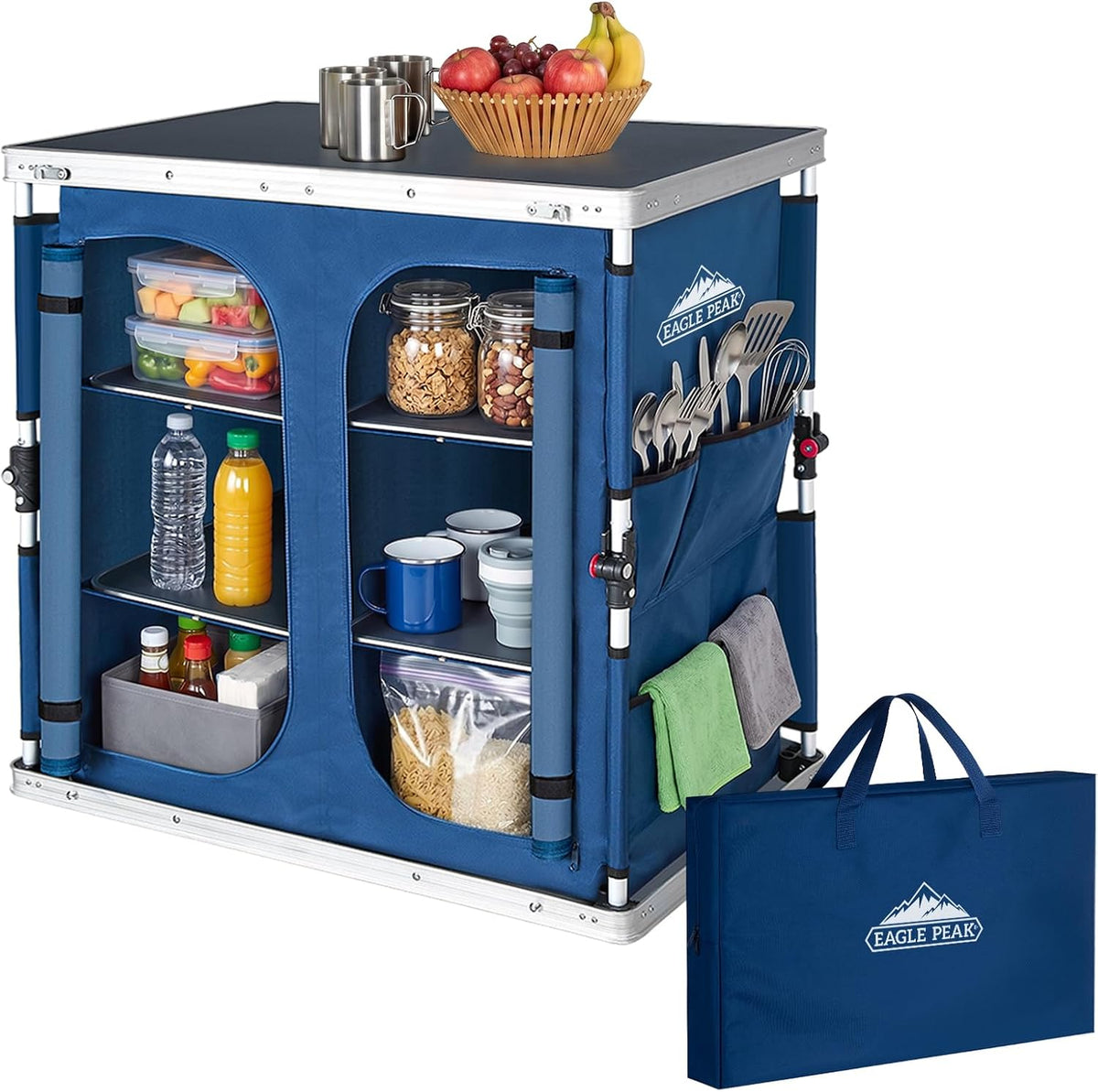 EAGLE PEAK Double Folding Camping Table with Storage Organizer and Side Pocke...
