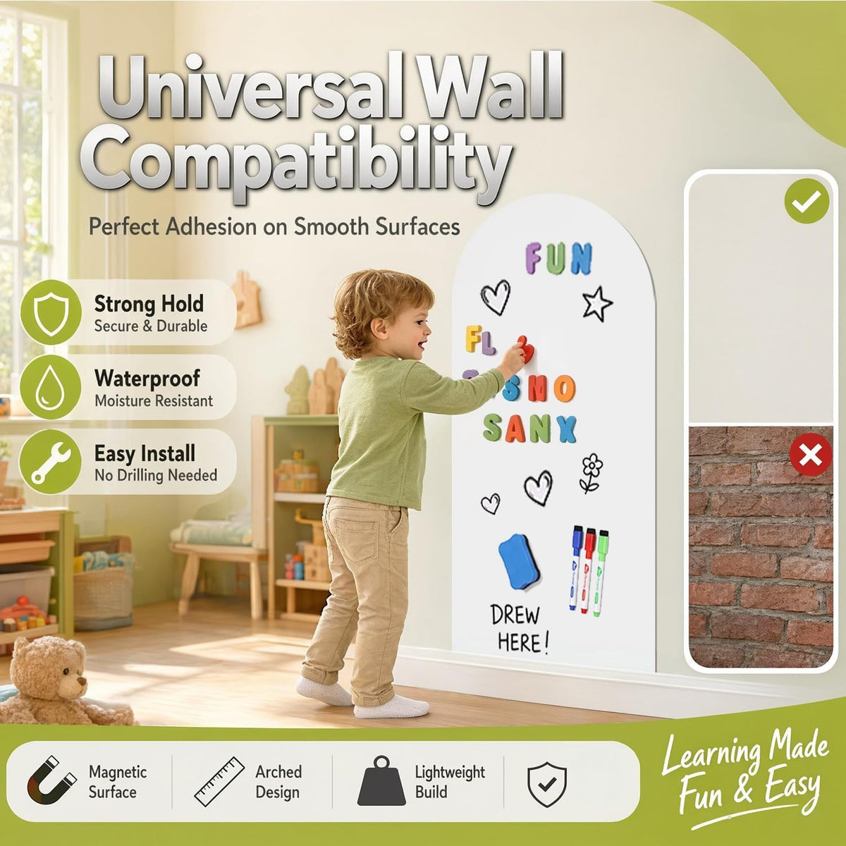 Magnetic Whiteboard Wall Arch Decal 39.3"x17.5" Adhesive Magnetic D...