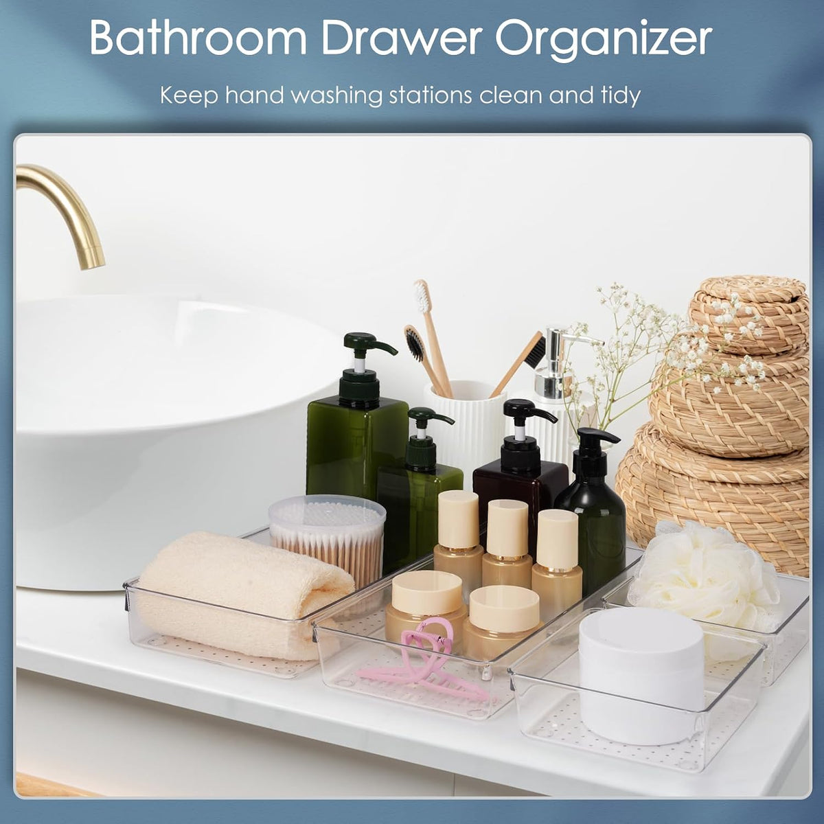 12 Pack Large Clear Plastic Drawer Organizer Set, Acrylic Bathroom Organizer ...