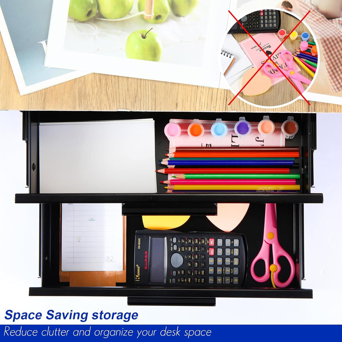 Menkxi 16'' Under Desk Drawer Slide-out Steel Under Counter Drawers S...