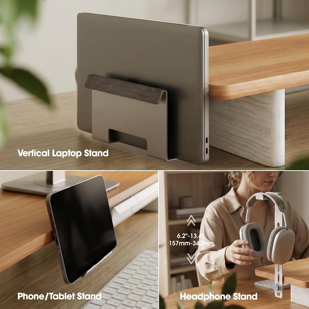 Fenge Modular Dual Monitor Stand Riser with Solid Ash Wood Leg, 42.5" Oak