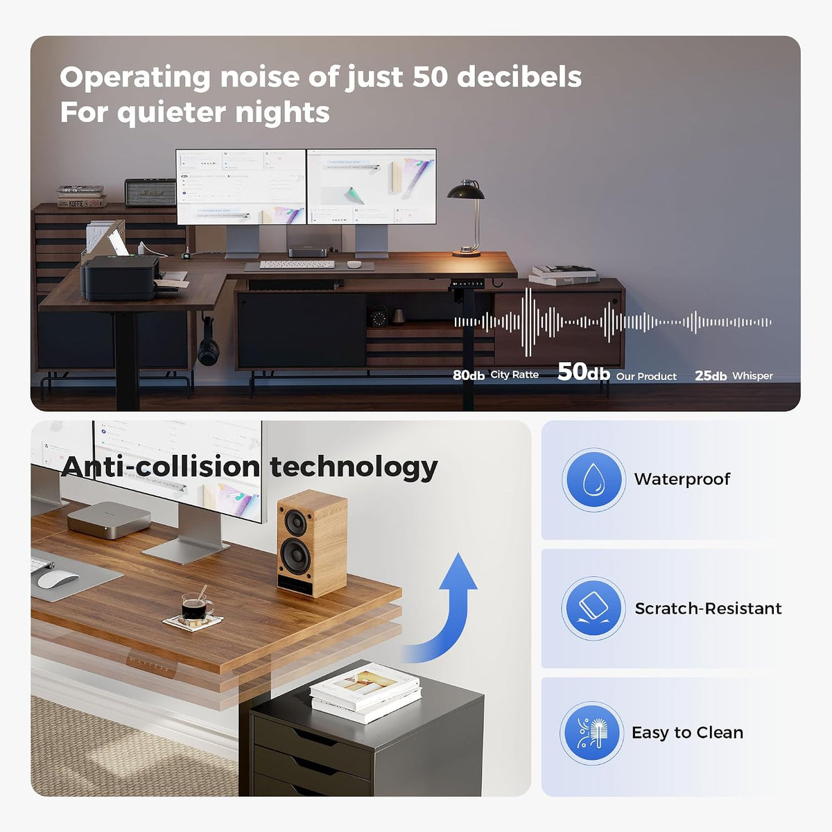 Agilestic 75 x 61 Inch L Shaped Standing Desk with Powerstrip, Dark Walnut