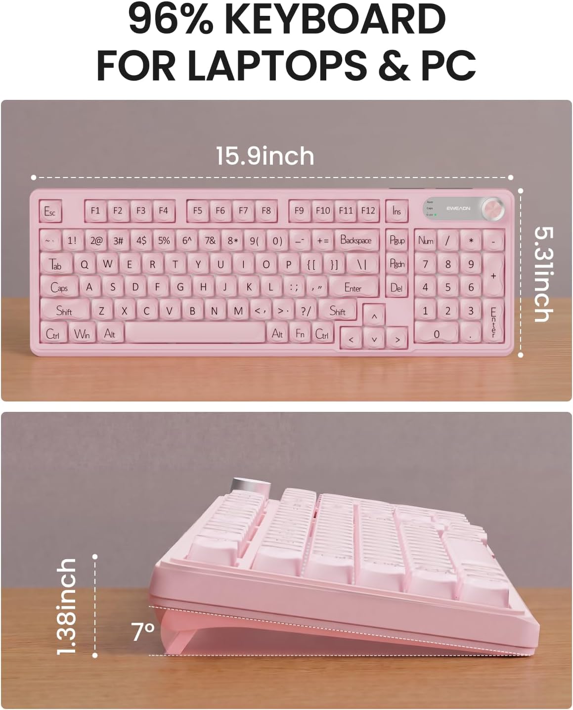 EWEADN V102 Wireless Keyboards, 98 Key Gaming Keyboard with Screen & Medi...