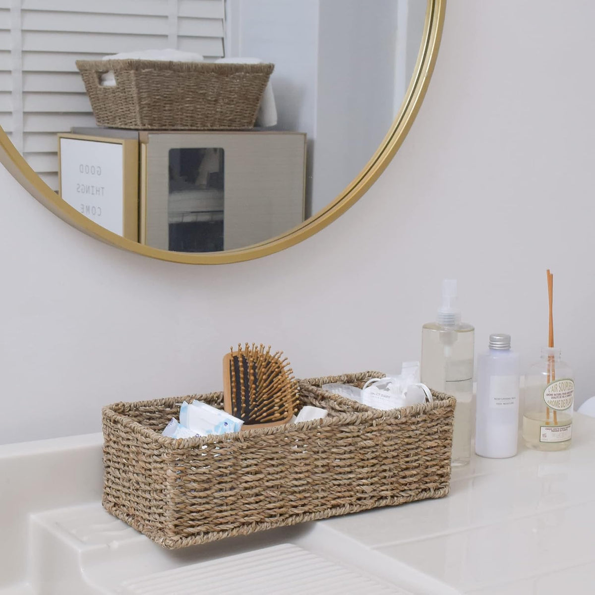 StorageWorks Wicker Toilet Basket Tank Topper, Seagrass Storage Baskets
