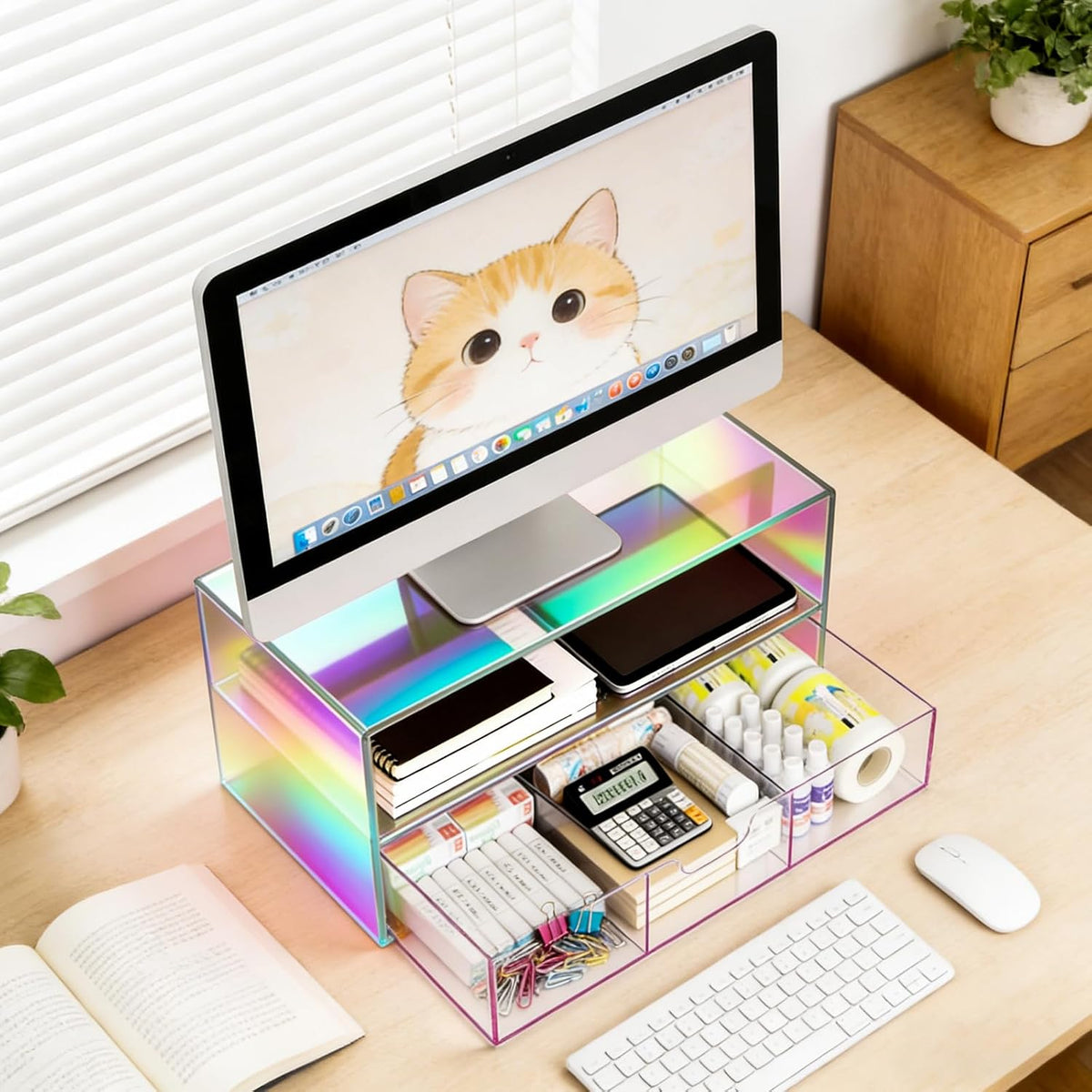 Gelite Acrylic Computer Monitor Stand for Desk Monitor Riser with Drawer Desk...