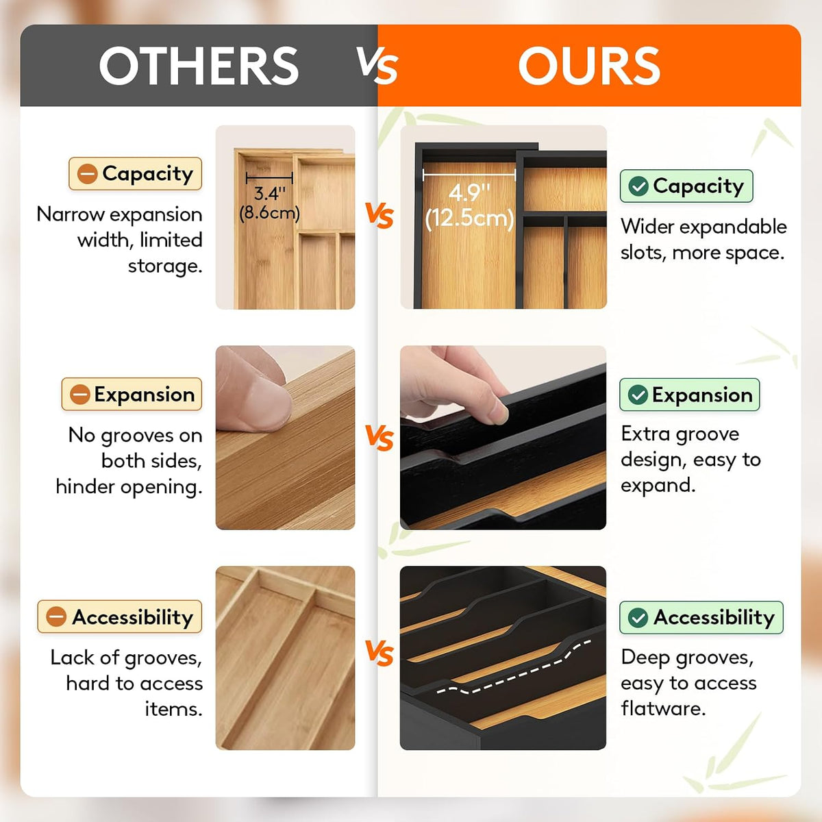 Lifewit Silverware Drawer Organizer, Wooden Utensil Tray for Kitchen