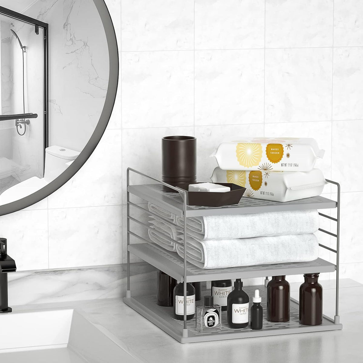 2 PACK Cabinet Organizer- Divided Compartment Holder for Foil and Plastic Wra...