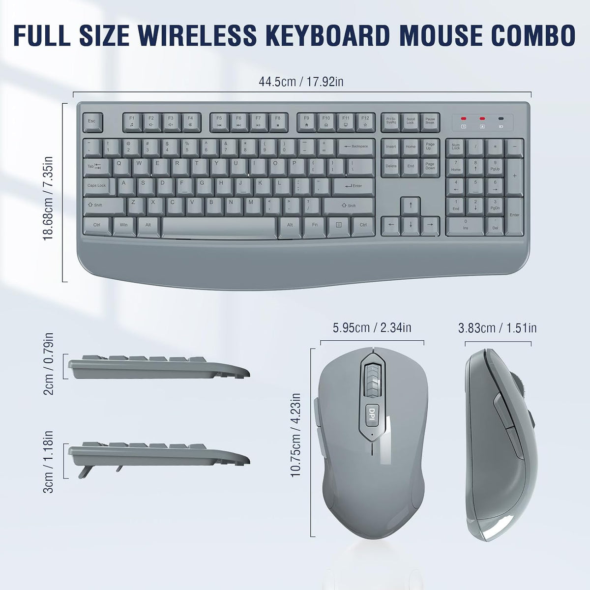 QUASIO Wireless Keyboard Mouse Combo, Windows & Mac Compatible (Gray)