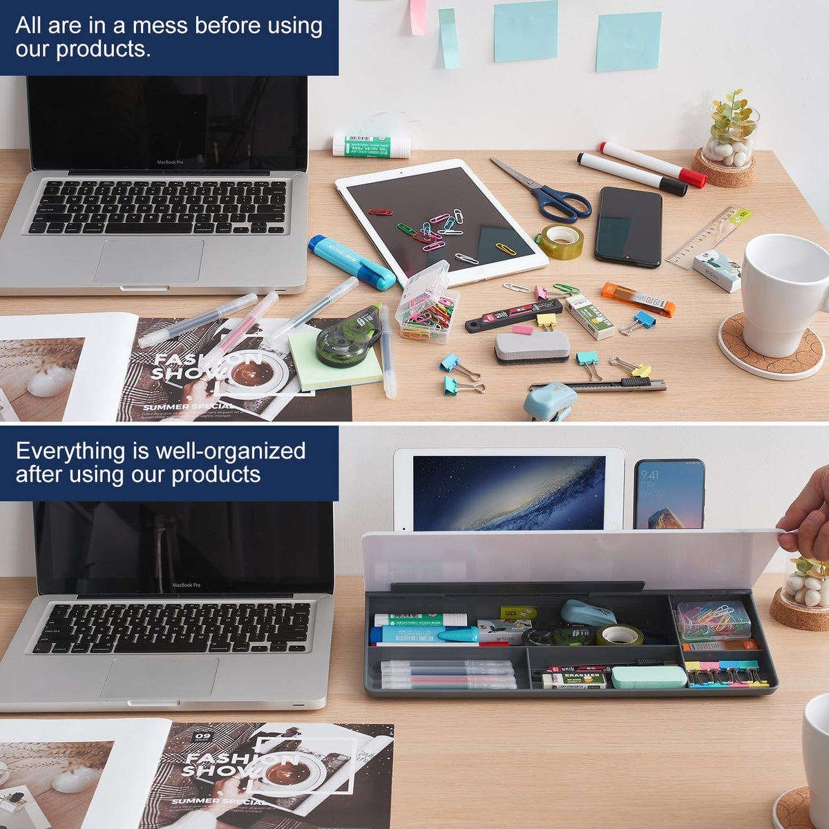 Small Desktop Glass Whiteboard Dry-Erase-Board - Computer Keyboard Stand Whit...