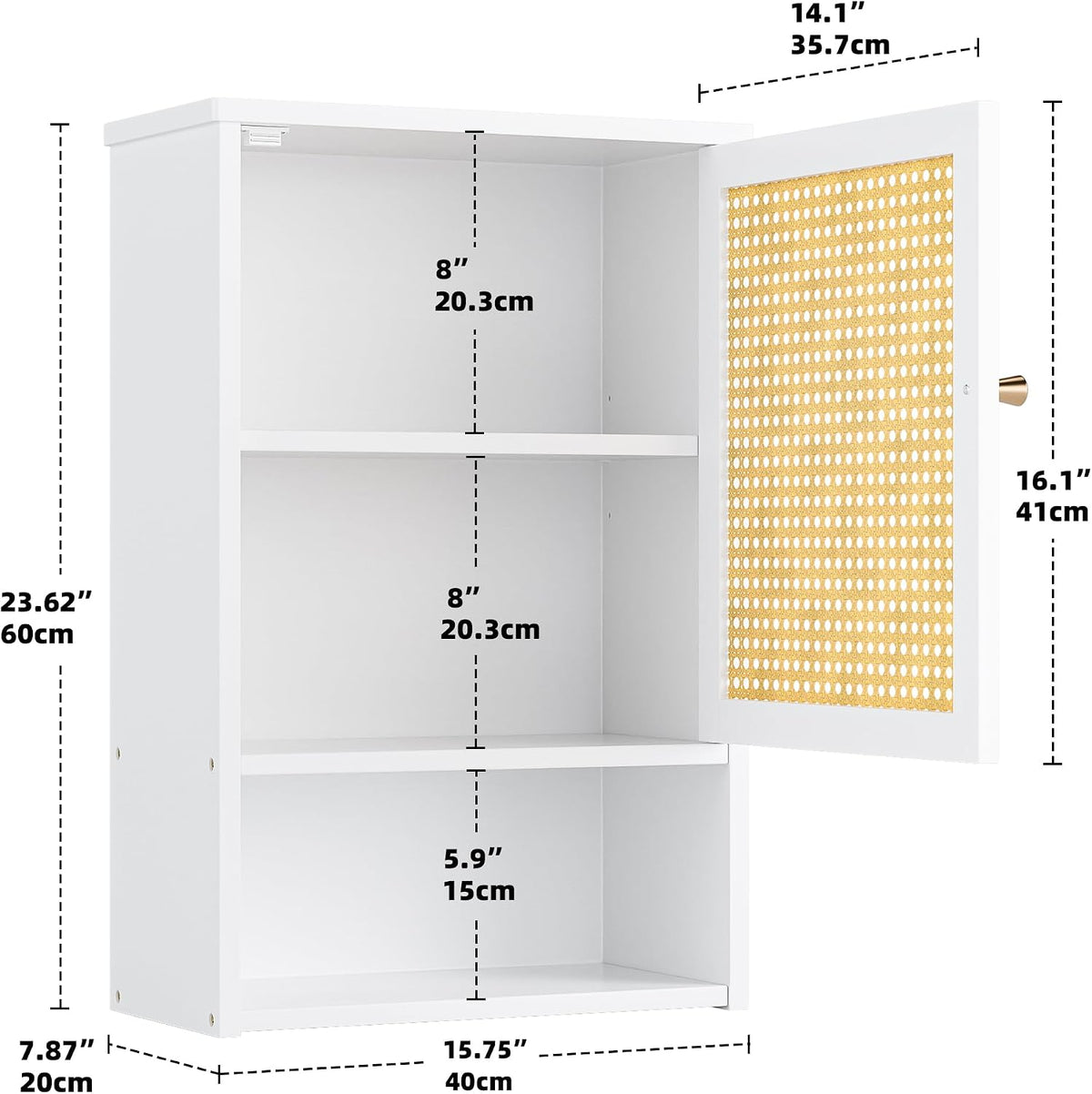 Bathroom Wall Cabinet, Bamboo Over-The-Toilet Storage Organizer with Rattan D...