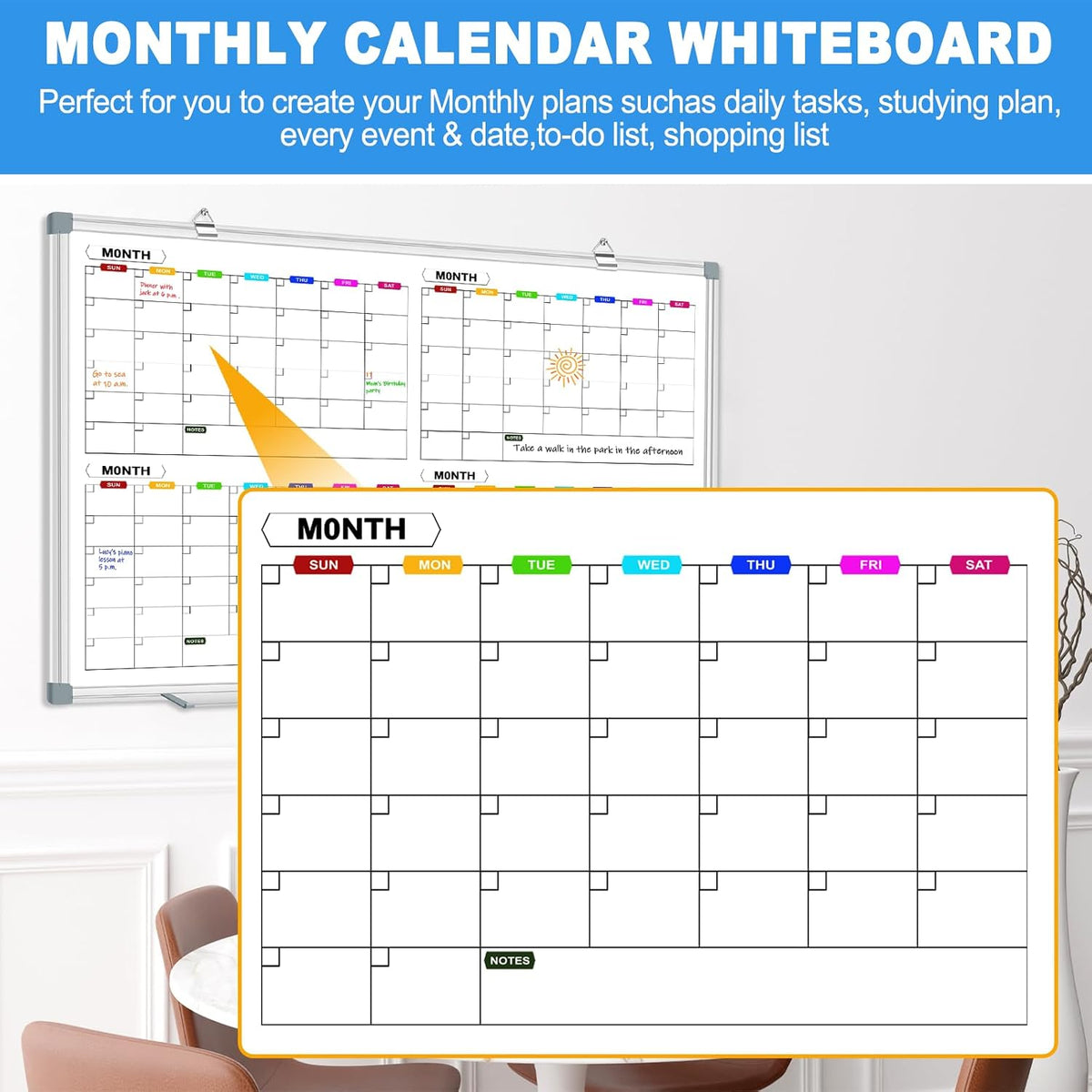 4 Month Calendar Whiteboard for Hanging Wall Mount, 36" x 24"