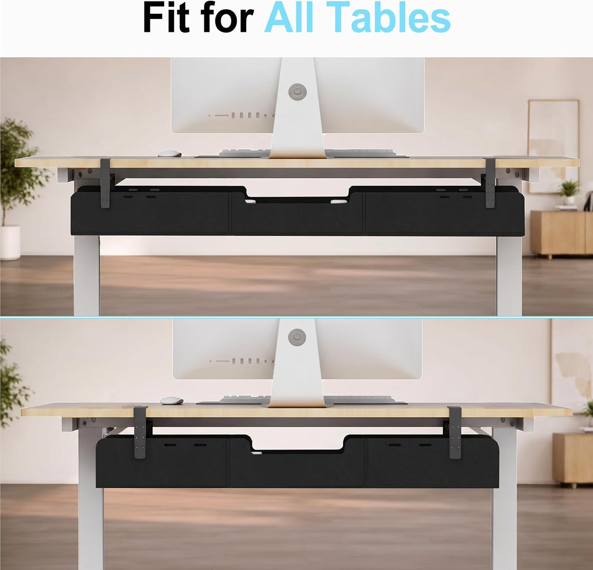 No-Drill Under Standing Desk Cable Management,31.5" L,Black