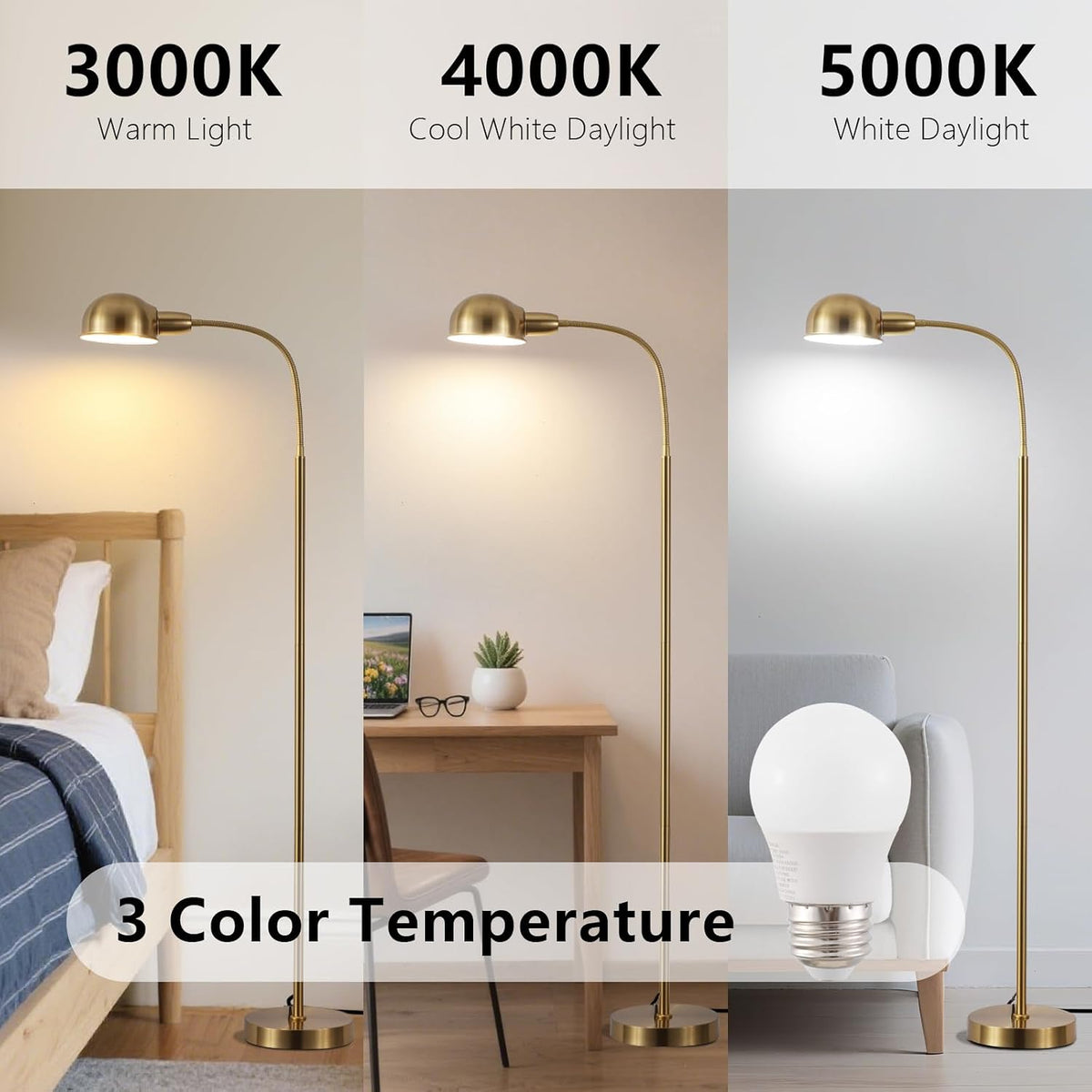 Adjustable Floor Reading Lamp Standing Lamps with Remote Control Gooseneck an...