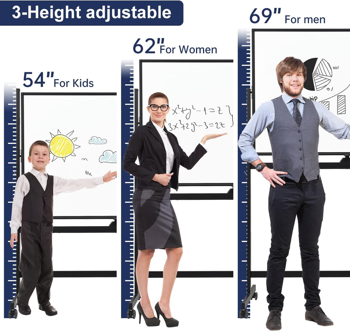 TSJ OFFICE Large Rolling Whiteboard - Dry Erase Magnetic 48 x 32 Inches White...