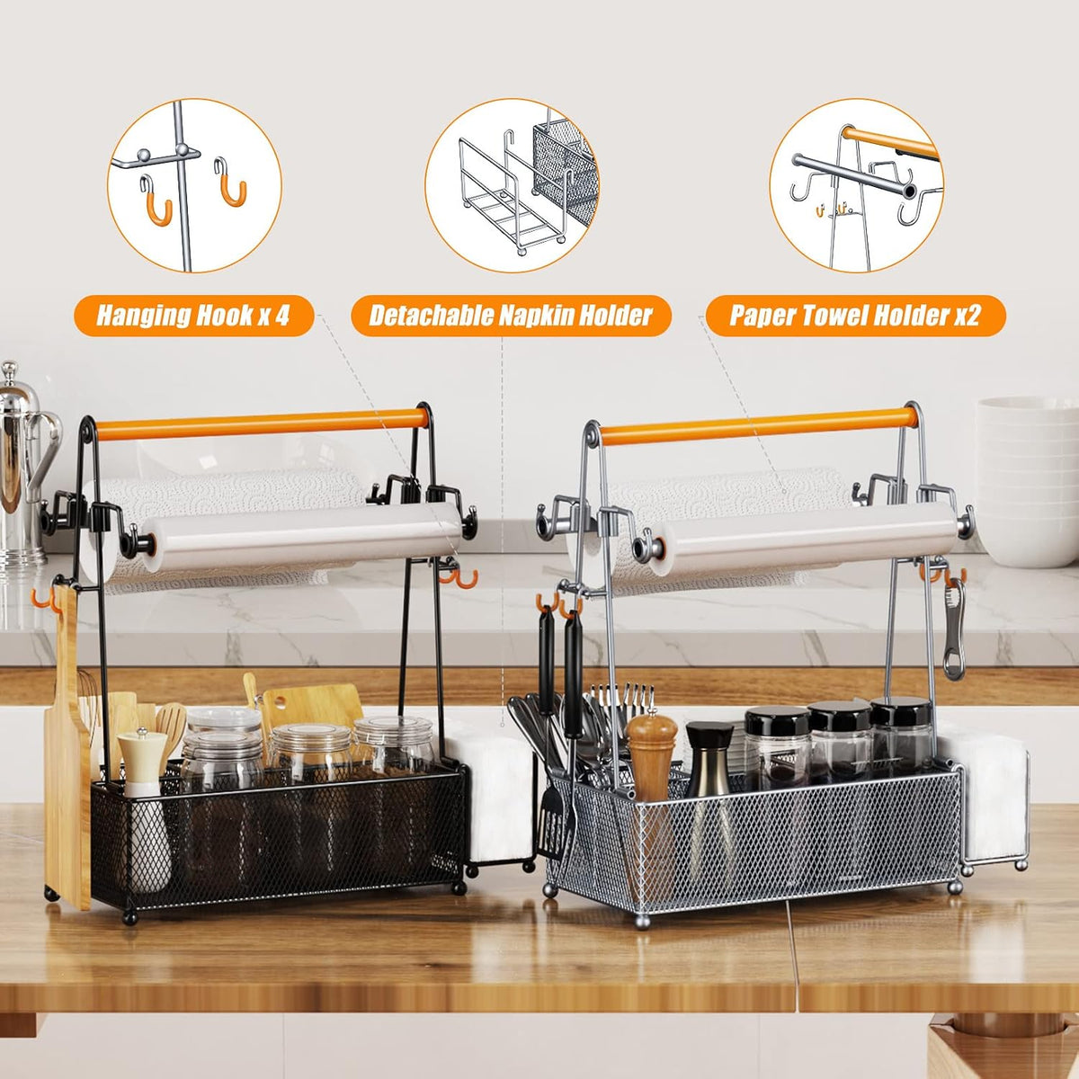 PHINOX Utensil Caddy Picnic Organizer with Handle Plates Napkins
