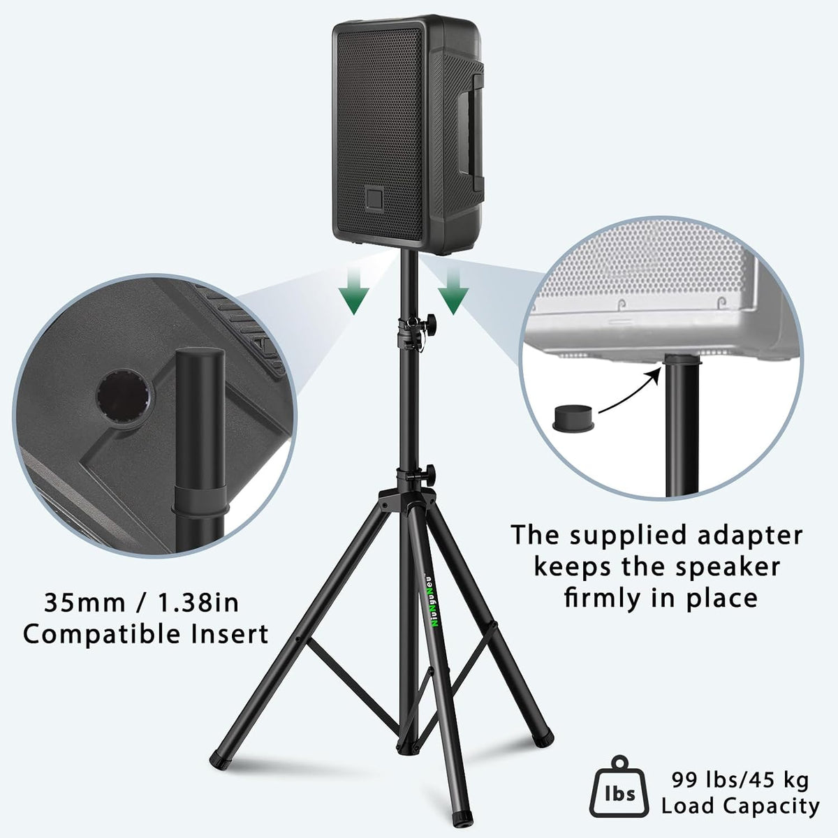 Pair of Speaker Tripod Stands 43.7"-70.8" PA DJ 35mm Mount Insert