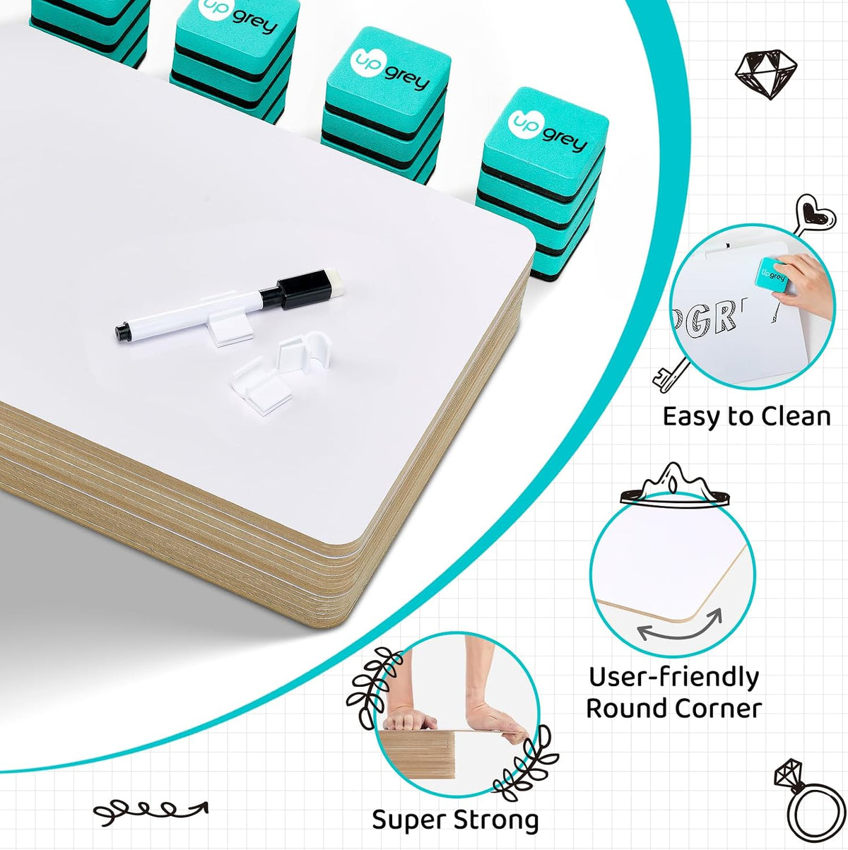 Upgrey Dry Erase Lapboards, 32 Pack Double-Sided Dry Erase Boards, Small Whit...