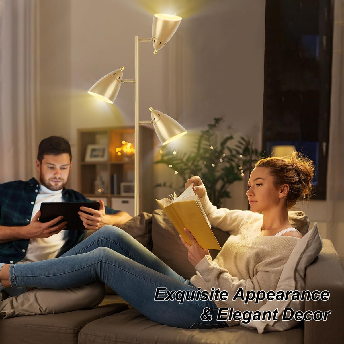LALISU Tree Floor Lamp for Living Room, Industrial 3-Light Standing Lamp