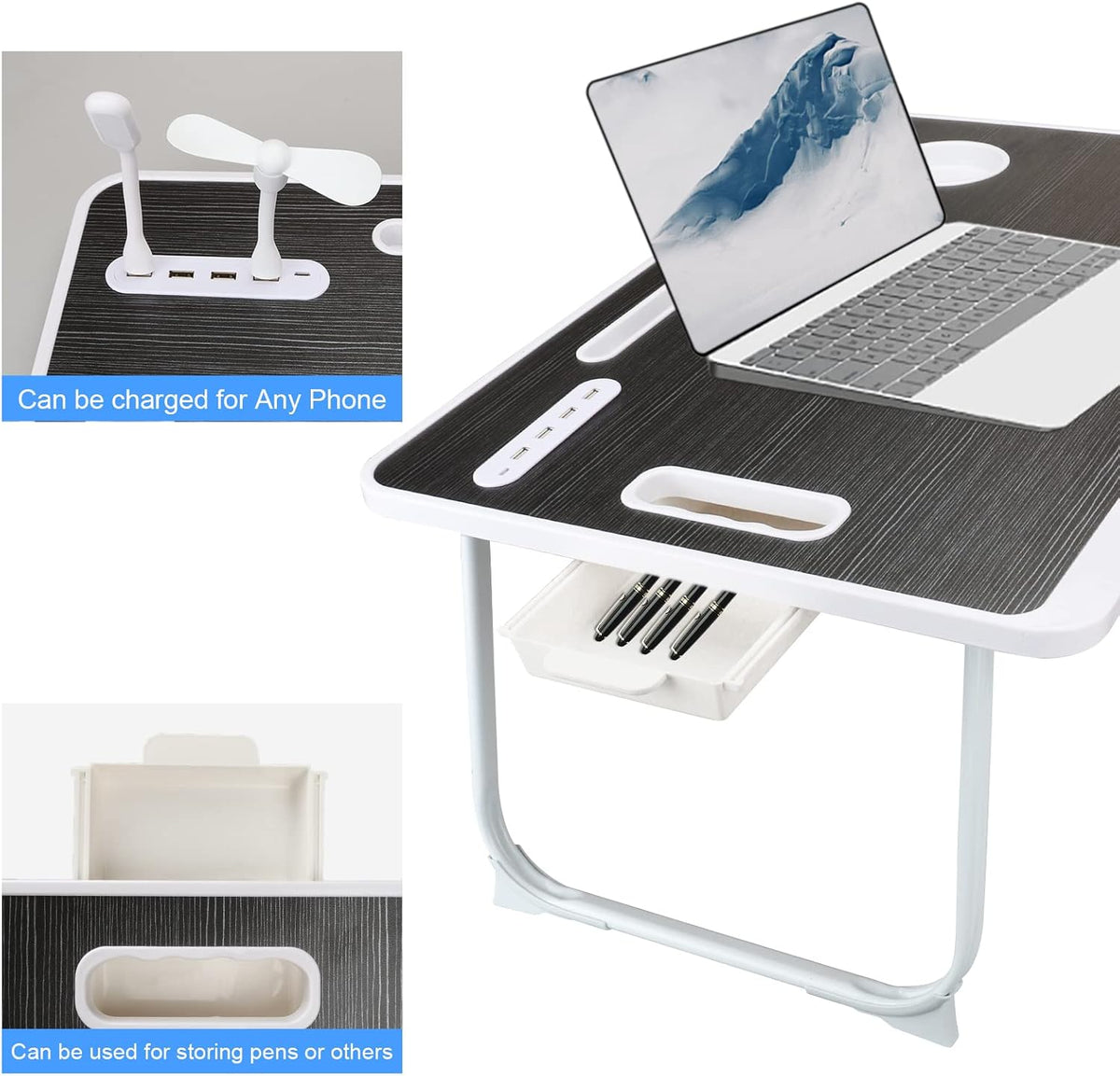 Laptop Bed Table, Laptop Desk for Bed, Foldable Laptop Bed Desk with USB Char...