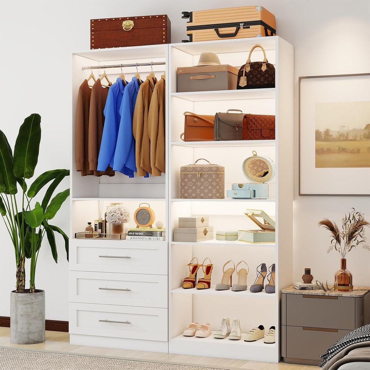 Closet System with 2 Sets, 4FT-10FT Closet Organizer Systems with 3 Wooden Dr...