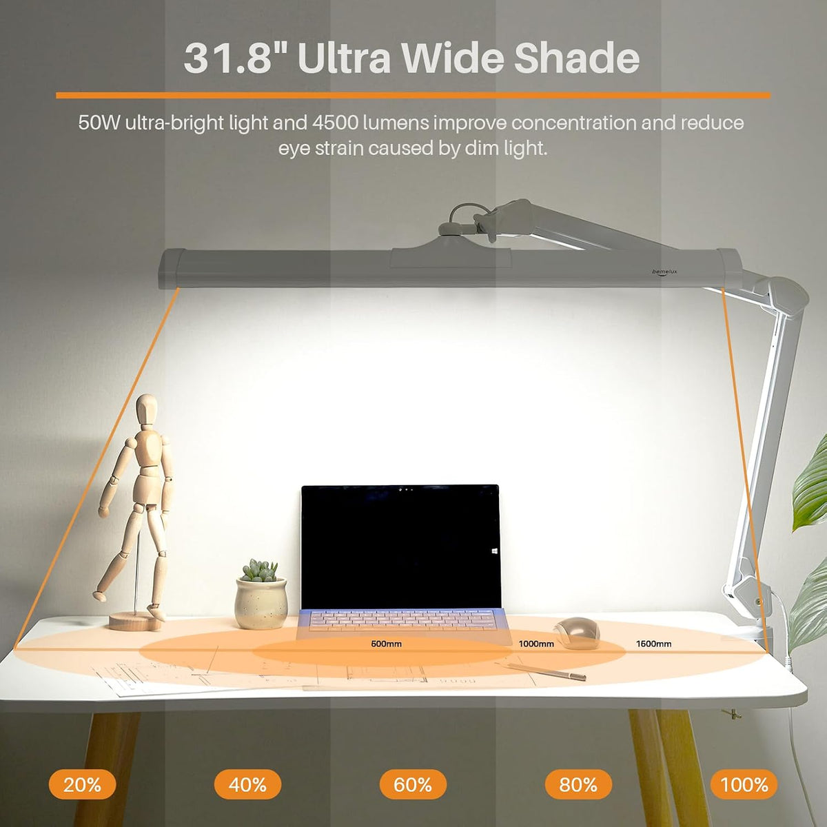 32-Inch LED Architect Desk Lamp with Clamp, 50W 4500LM, White