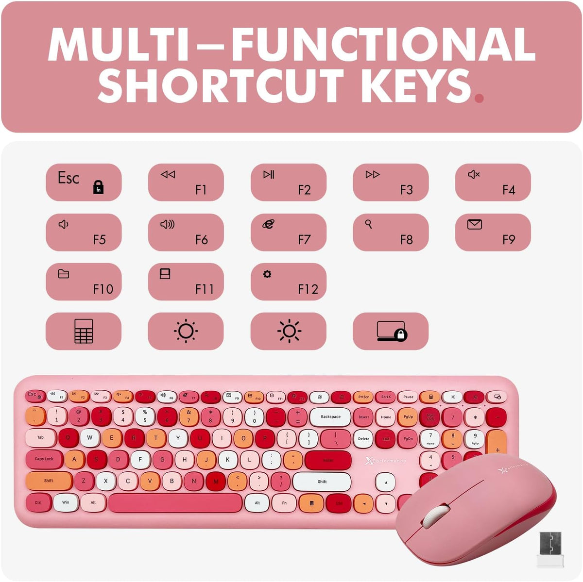 X9 Pink Keyboard and Mouse Wireless Combo - Retro Typewriter Keyboard and Mou...